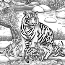 Tiger Near the Edge of a Lake - Coloring Page