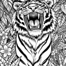 Roaring Tiger in a Lush Jungle - Coloring Page