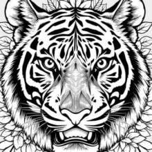 detailed illustration of a tiger's face - coloring page