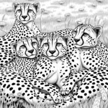 group of cheetahs lounging - Free Coloring Page