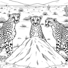 Group of Three Cheetahs - Free coloring page